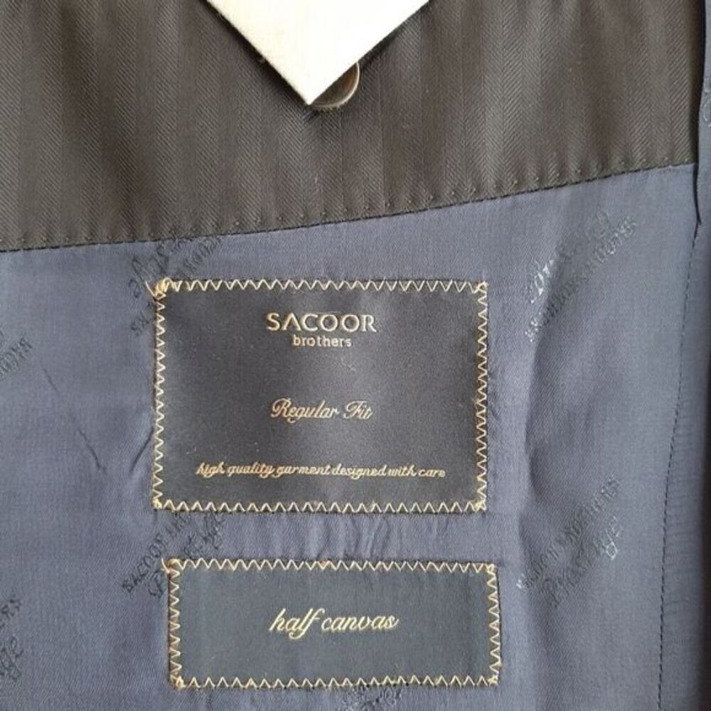 SACOOR BROTHERS Portugal Super 130's Virgin Wool Blazer Jacket Navy Men's Sz 42 - Picture 13 of 16